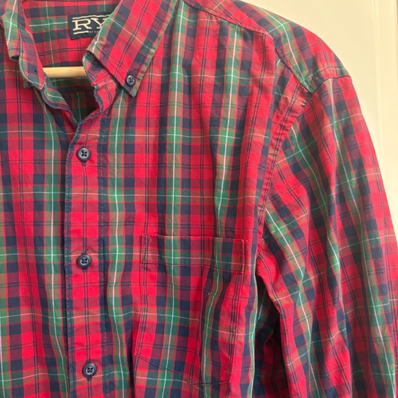 Hawker RYE Button Down Men’s Plaid Shirt Sz Large Slim Fit Red/Green/Navy Preppy - Picture 2 of 6
